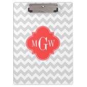 LT Grijs Wit Chevron Koraal Quatrefoil Monogram Klembord (Voorkant)