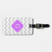 Lt Grijs Wit Chevron Lila Vierblad Monogram Bagagelabel (Voorkant horizontaal)