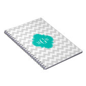 Lt Grijs Wit Chevron Teal Vierblad 3 Monogram Notitieboek (Rechterzijde)