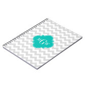 Lt Grijs Wit Chevron Teal Vierblad 3 Monogram Notitieboek (Linkerzijde)