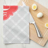 LT Grijs Wit Fancy Quatrefoil 3 Initiaal Monogram Theedoek (Quarter Fold)