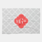 LT Grijs Wit Fancy Quatrefoil 3 Initiaal Monogram Theedoek (Horizontaal)