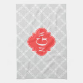 LT Grijs Wit Fancy Quatrefoil 3 Initiaal Monogram Theedoek (Verticaal)