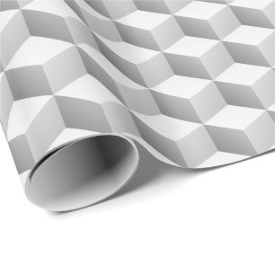 Lt Grijs Wit Geschaadde 3D Uitzicht Kubussen Cadeaupapier