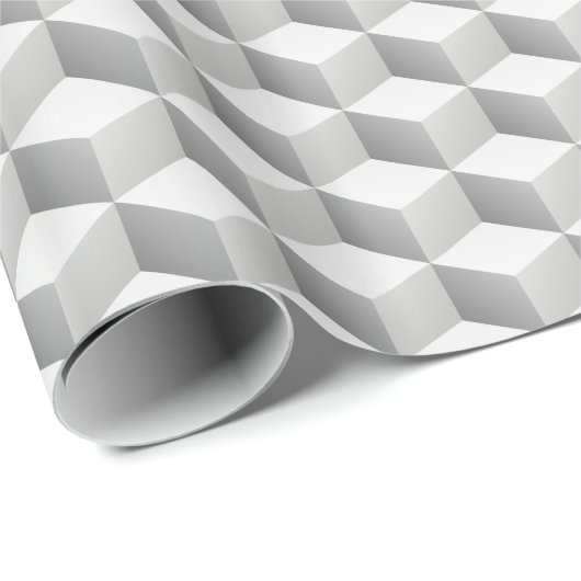 Lt Grijs Wit Geschaadde 3D Uitzicht Kubussen Cadeaupapier (Rol Hoek)