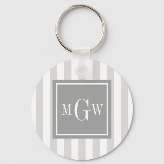 Lt grijs wit strepe grijs vierkant 3 monogram sleutelhanger (Voorkant)