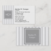 Lt grijs wit strepe grijs vierkant 3 monogram visitekaartje (Voorkant / Achterkant)