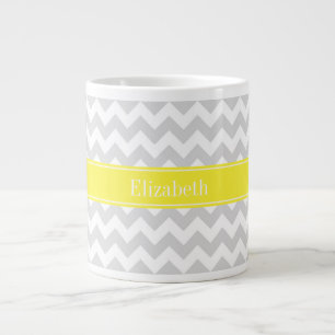 Lt Grijs Witte Chevron Gele naammonogram Grote Koffiekop