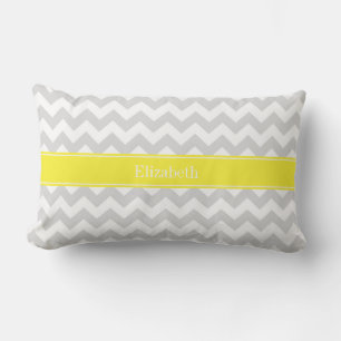 Lt Grijs Witte Chevron Gele naammonogram Kussen