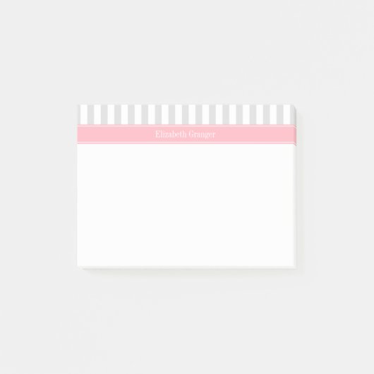 Lt Grijs Witte Streep Roze Naam Initiaalmonogram Post-it® Notes (Voorkant)