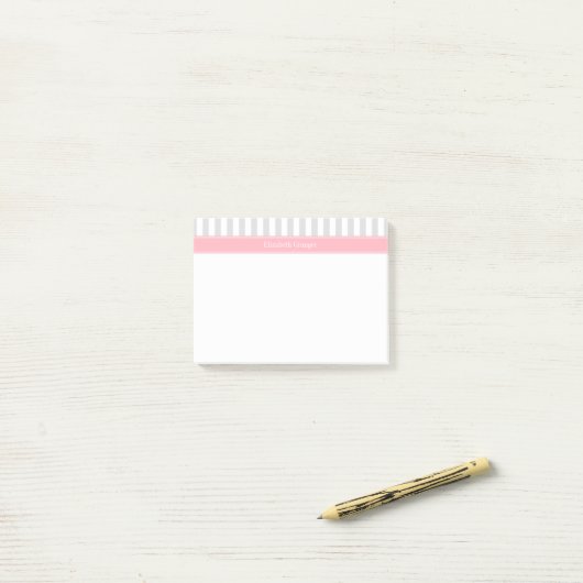 Lt Grijs Witte Streep Roze Naam Initiaalmonogram Post-it® Notes (Op bureau)