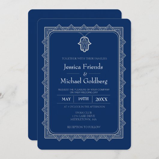 Lt. grijze hamsa geometrische huwelijksuitnodiging kaart (Voorkant / Achterkant)