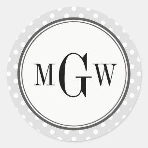LT Grijze Stippen Monogram Envelop Afdichtingen Fa Ronde Sticker