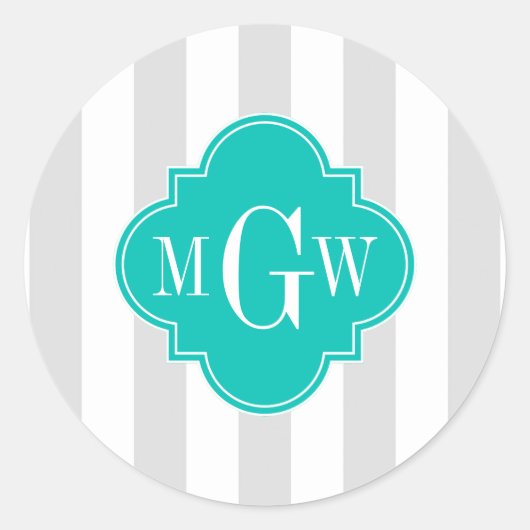Lt Grijze witte streep Blauwgroen Quatrefoil 3 Mon Ronde Sticker (Voorkant)