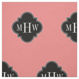 LT koraal effen kleur zwart quatrefoil monogram Stof