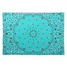 Lt Turquoise Paisley Western Bandana Scarf Print