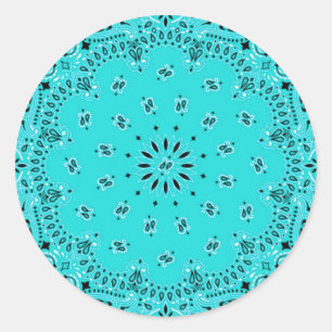 Lt Turquoise Paisley Western Bandana Scarf Print Ronde Sticker