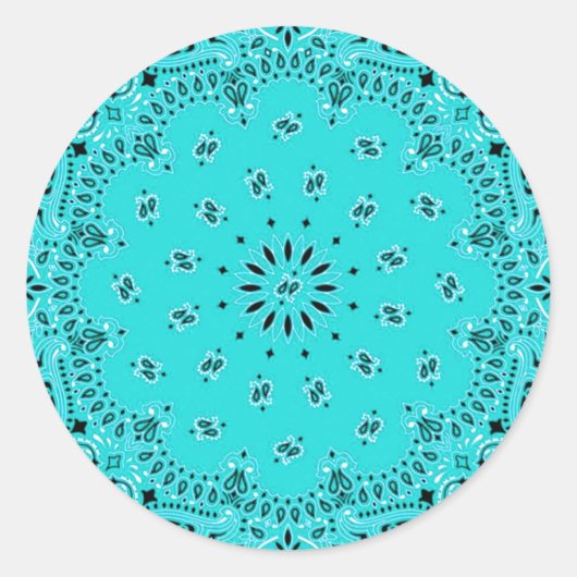 Lt Turquoise Paisley Western Bandana Scarf Print Ronde Sticker (Voorkant)