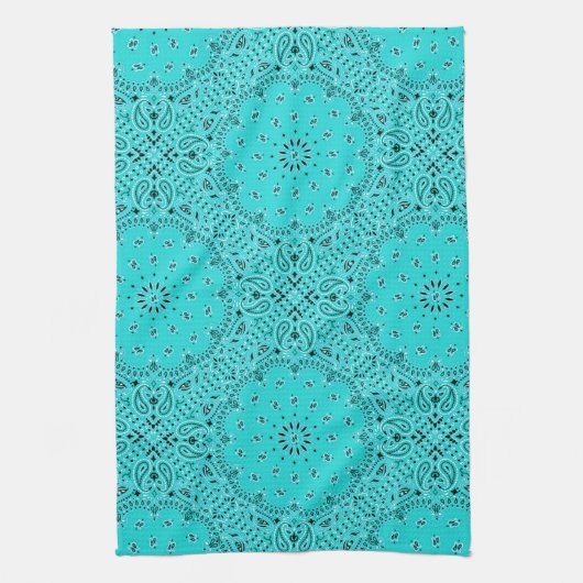 Lt Turquoise Paisley Western Bandana Scarf Print Theedoek (Verticaal)