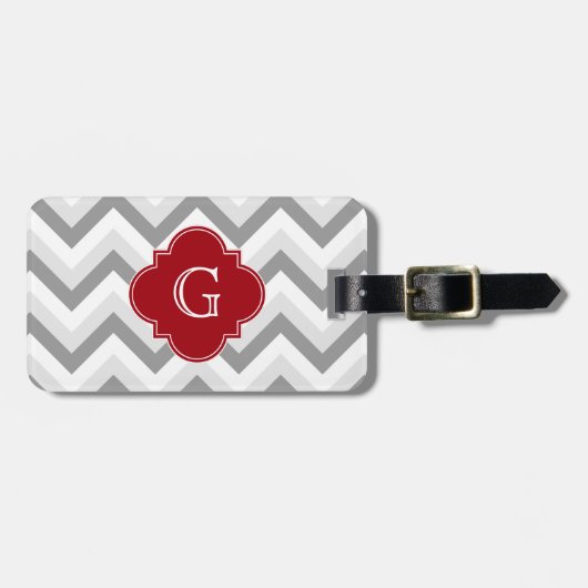 Lt Twee grijze witte Chevron Cranberry Monogram Bagagelabel (Voorkant horizontaal)
