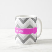 Lt Twee grijze witte Chevron warmroze naam monogra Koffiemok (Voorkant rechts)
