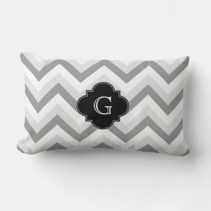 Lt Twee grijze witte Chevron zwart monogram Kussen