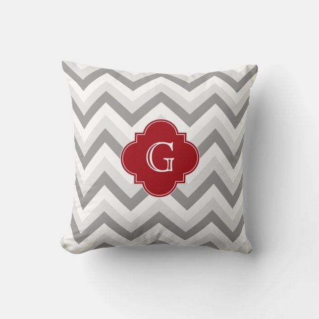 Lt Two Grey White Chevron Cranberry Monogrammation Kussen (Voorkant)