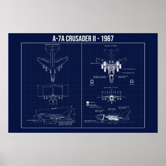 LTV A-7 Corsair II 1967 Blueprint Poster (Voorkant)