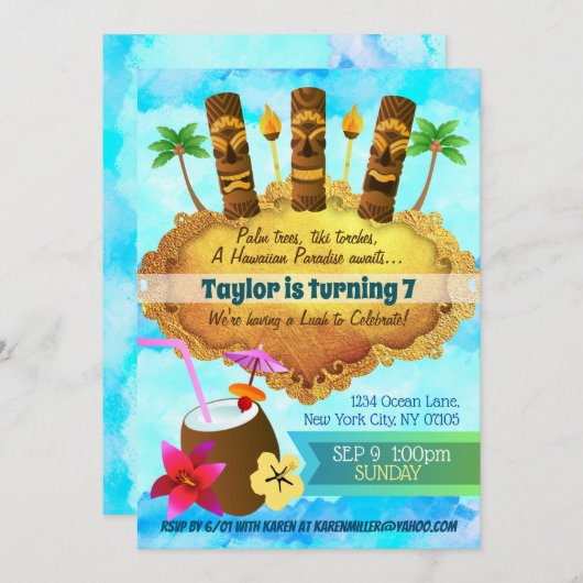 Luah Birthday Uitnodigingen (Voorkant / Achterkant)