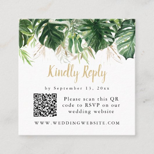 LUANA Tropical Greenery Beach Wedding QR Code Squ Vierkante Visitekaartje (Voorkant)