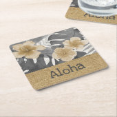 Luana Waterverf Tropical Floral Grey Beverage Coa Kartonnen Onderzetters (Schuin)