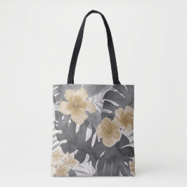 Luana Waterverf Tropical Grey Bloemen Strandtas Tote Bag