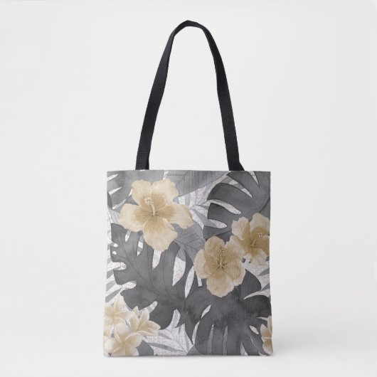 Luana Waterverf Tropical Grey Bloemen Strandtas Tote Bag (Voorkant)