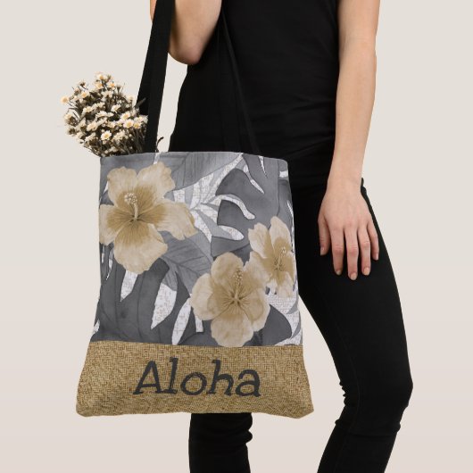 Luana Waterverf Tropical Grey Reverse Beach Bag Tote Bag (Dichtbij)
