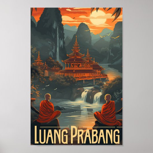 Luang Prabang Laos kunst reisillustratie Poster (Voorkant)