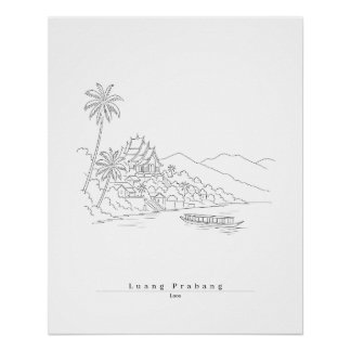 Luang Prabang Laos Minimalistische Lijnkunst Perfect Poster