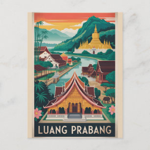 Luang Prabang Laos Retro Reisposter Kunst Feestdagenkaart