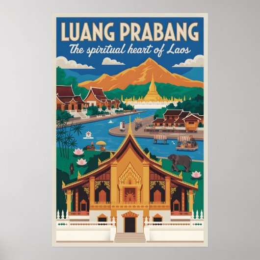 Luang Prabang Laos Retro Reisposter Kunst Poster (Voorkant)