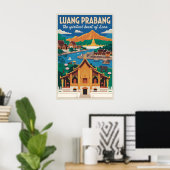 Luang Prabang Laos Retro Reisposter Kunst Poster (Thuiskantoor)