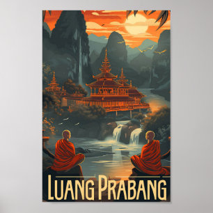 Luang Prabang Laos Vintage Kunst Reisillustratie Poster