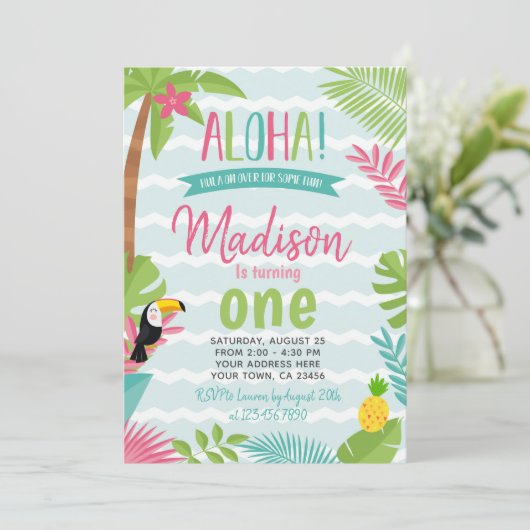 Luau 1e verjaardag kaart (Staand voorkant)