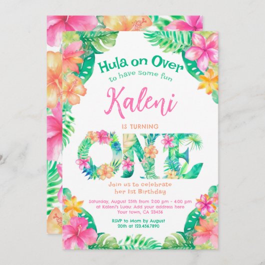 Luau 1st Birthday Kaart (Voorkant / Achterkant)