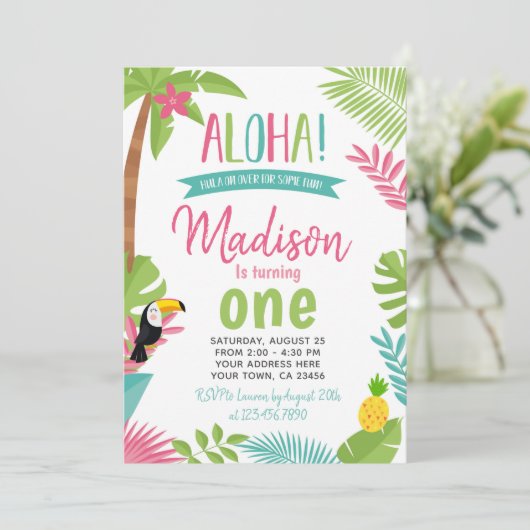 Luau 1st Birthday Kaart (Staand voorkant)