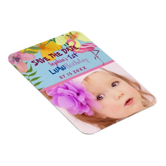 Luau 1ste verjaardag Foto slaat de datum op Magneet (Rechterzijde)