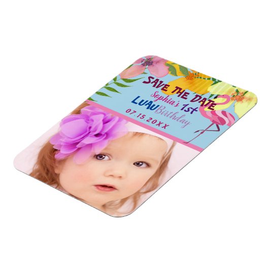 Luau 1ste verjaardag Foto slaat de datum op Magneet (Linkerzijde)