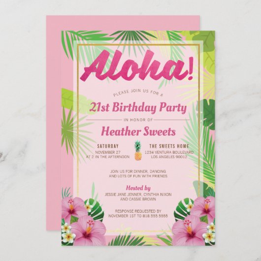 Luau 21st Birthday Party Invitation Kaart (Voorkant / Achterkant)