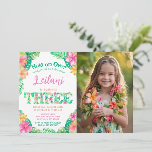 Luau 3e verjaardag kaart (Staand voorkant)