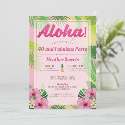 Luau 40ste verjaardag uitnodiging (Staand voorkant)