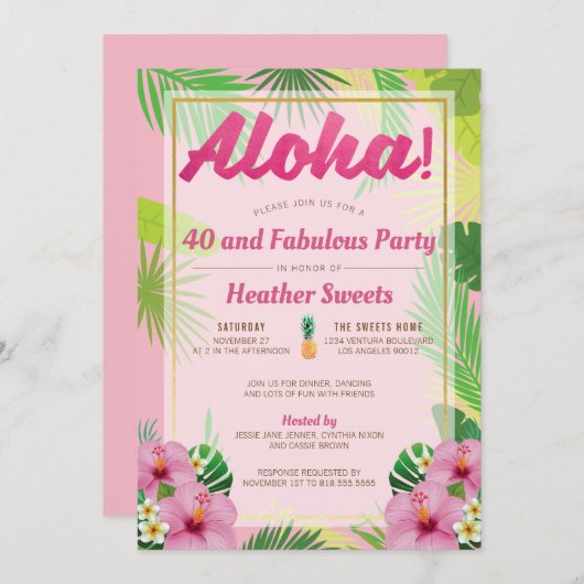 Luau 40ste verjaardag uitnodiging (Voorkant / Achterkant)