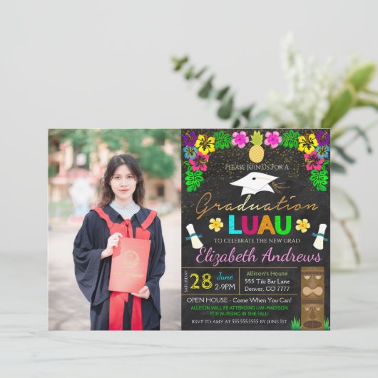 Luau Afstuderen Uitnodiging (Staand voorkant)